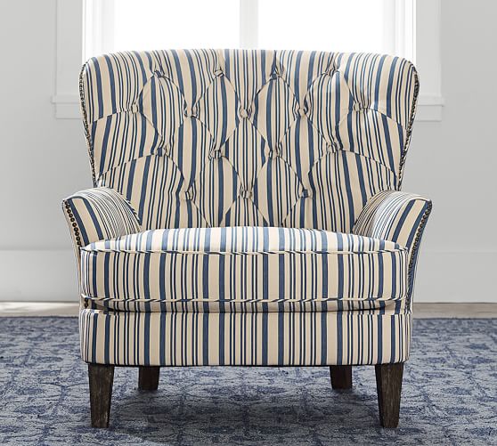 striped upholstered armchair