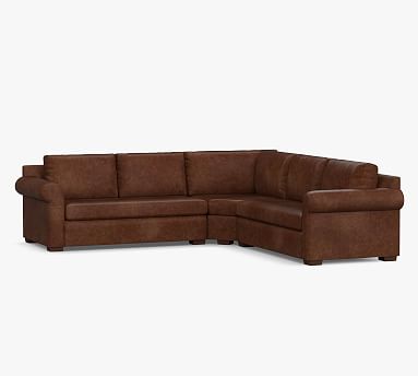 Shasta Roll Arm Leather 3-Piece L-Shaped Wedge Sectional | Pottery Barn