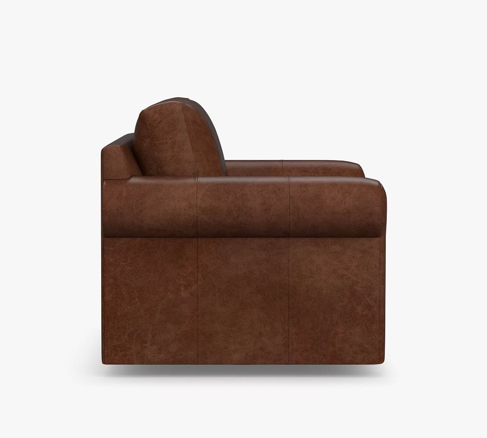 Shasta Roll Arm Leather Swivel Armchair | Pottery Barn