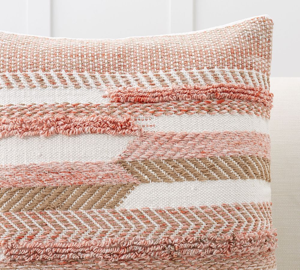 Laurel Colorblock Pillow Cover;22X22";Ivory/Blue Pottery Barn