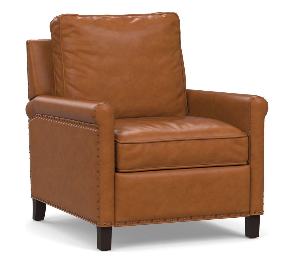 OPEN BOX Tyler Roll Arm Leather Power Recliner with Oxidized Satin