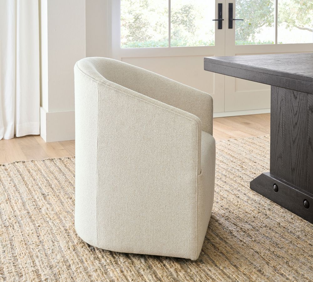 Baldwin Upholstered Barrel Back Swivel Dining Chair Pottery Barn