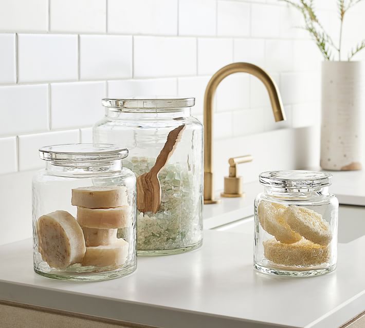 pottery barn glass bathroom accessories