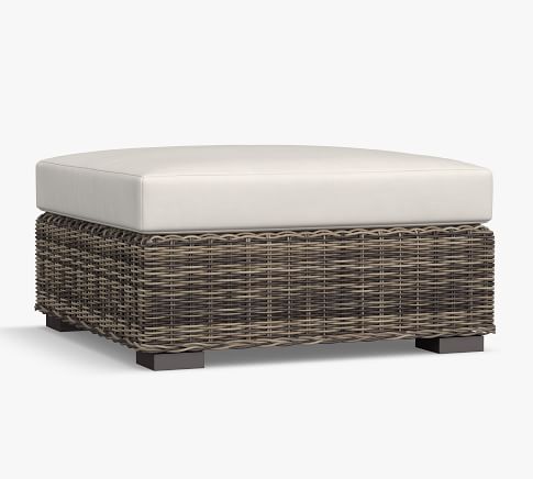 Huntington All-Weather Wicker Sectional Square Ottoman with Cushion, Gray