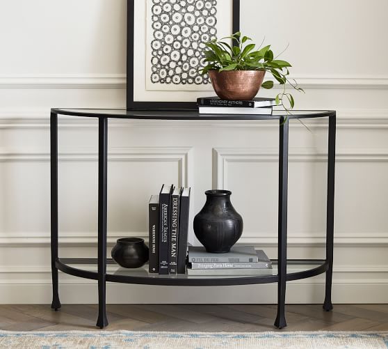 glass top half moon console table