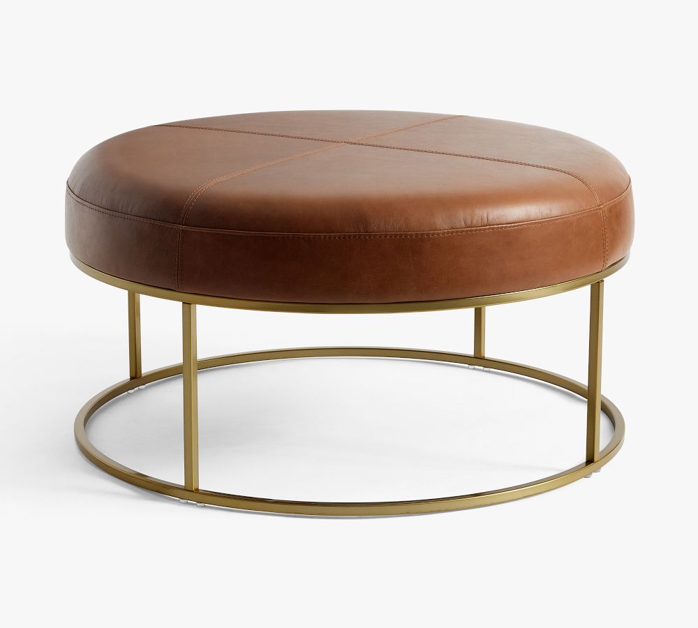 Millie Leather Round Ottoman | Pottery Barn