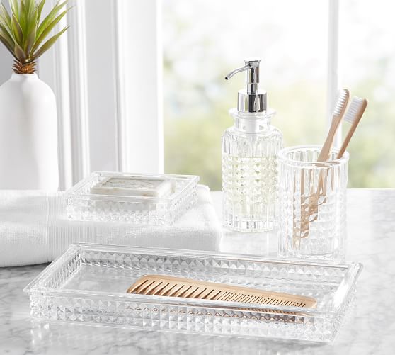 pottery barn glass bathroom accessories