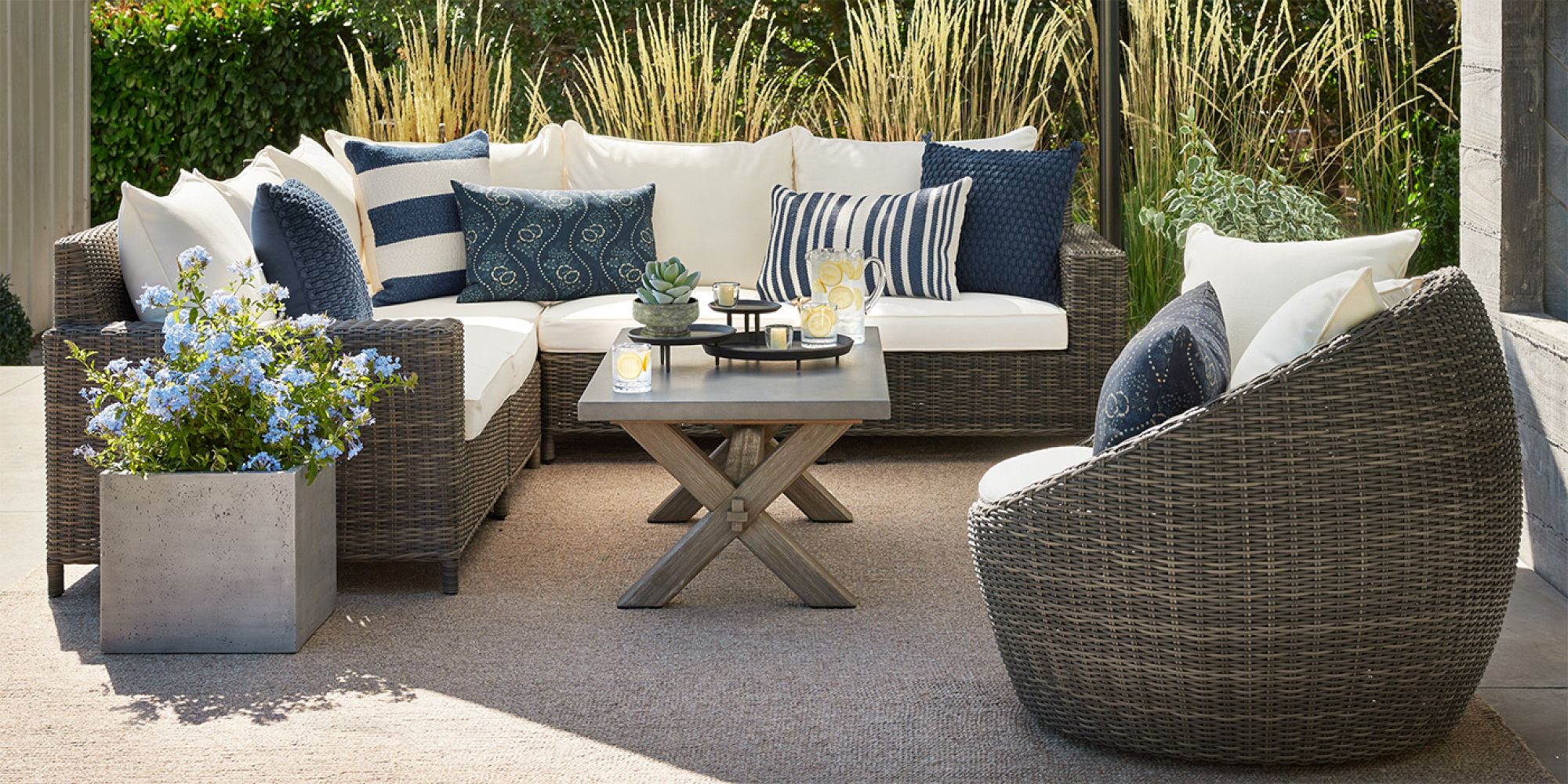 Abbott Indoor/Outdoor Concrete & FSC® Acacia Rectangular Coffee Table ...