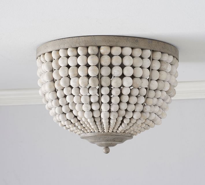 white wood bead flush mount light