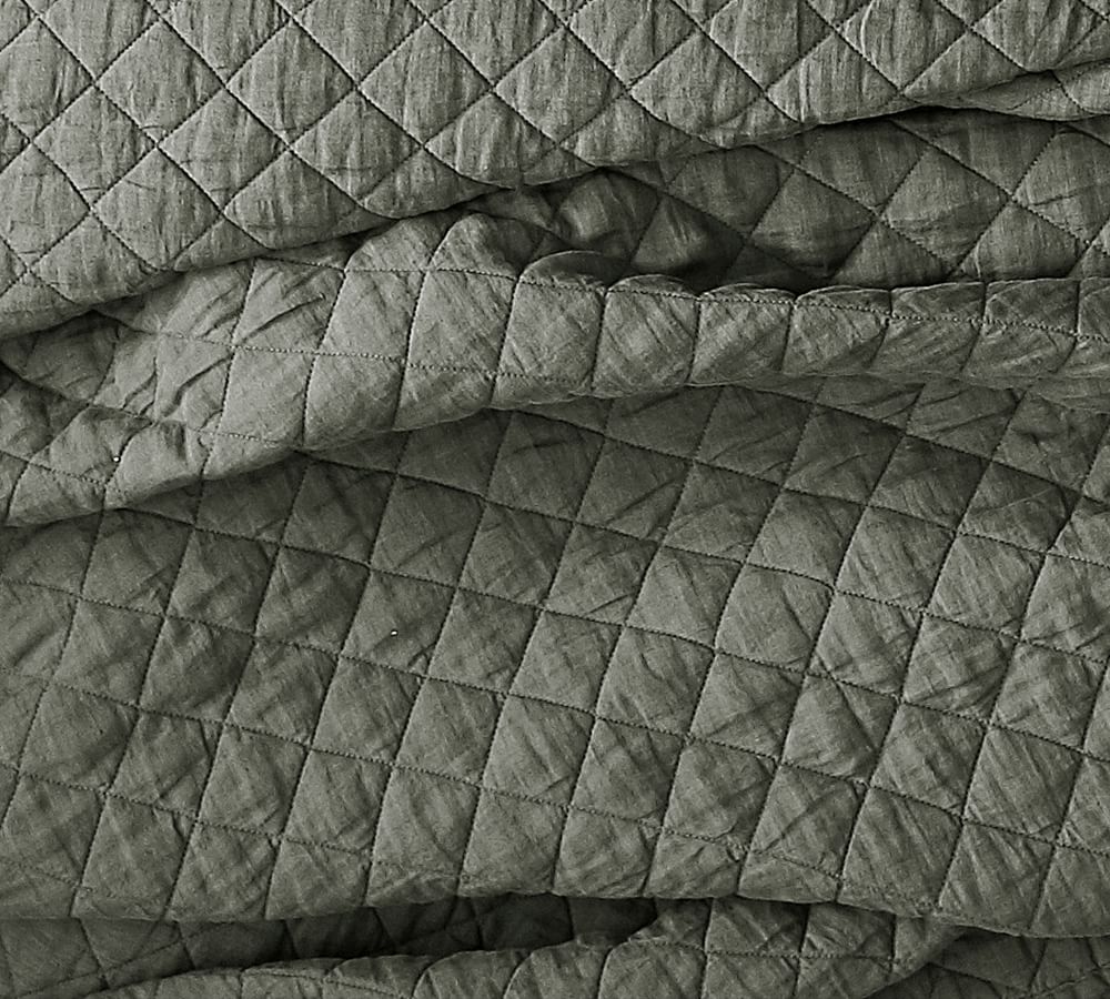 White Belgian Flax Linen Diamond Quilt & Sham Pottery Barn