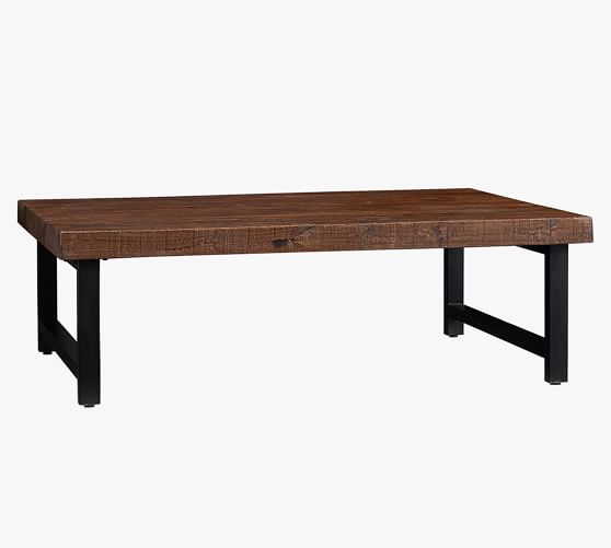 pottery barn wood and iron coffee table