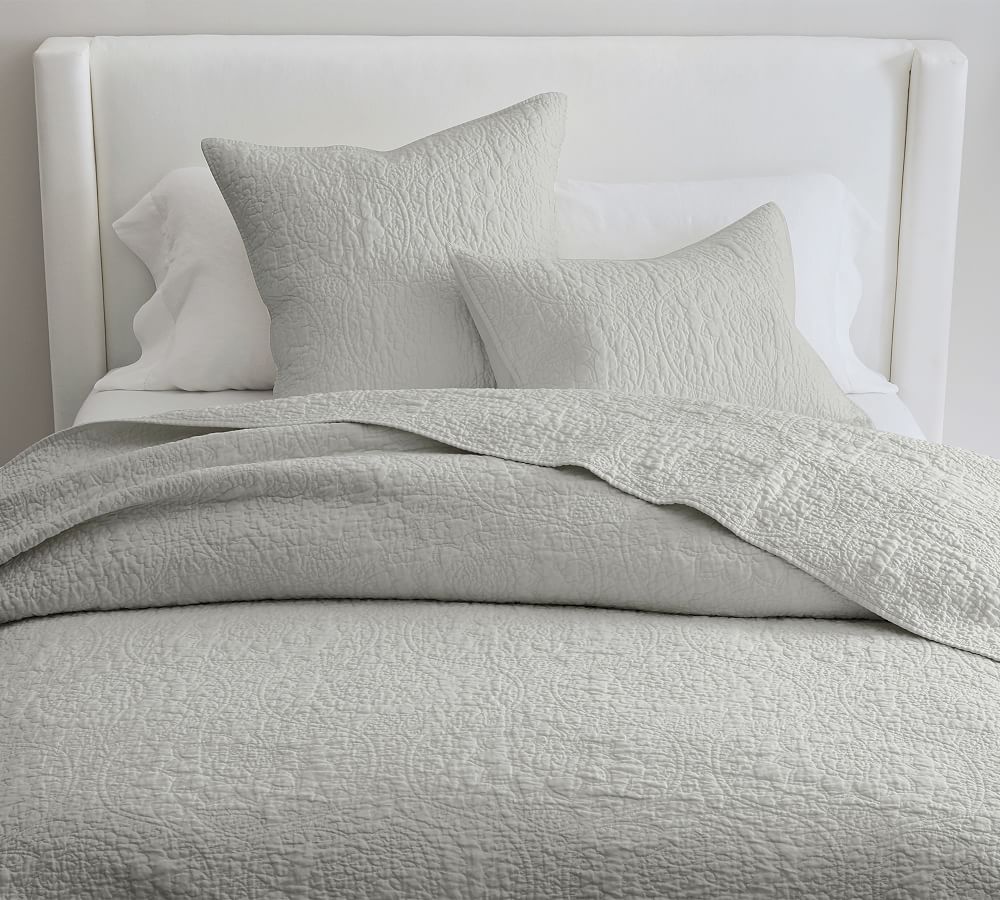 Belgian Flax Linen Floral Stitch Quilted Pillow Sham | Pottery Barn