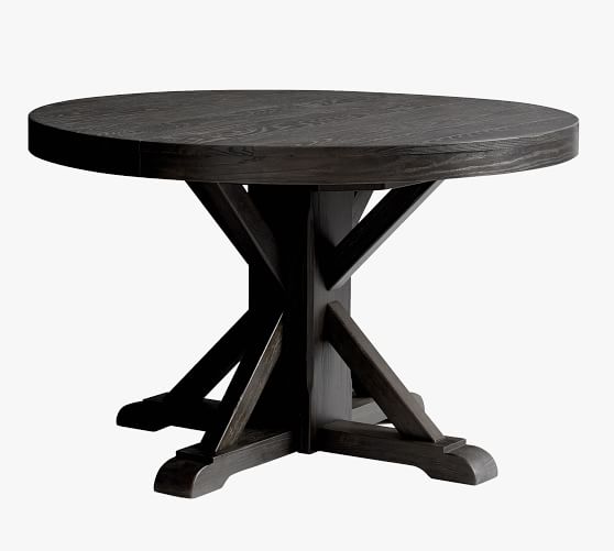 black round pedestal dining table with leaf