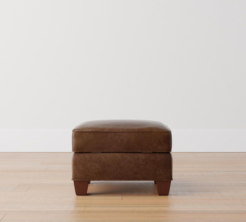 Irving Leather Storage Ottoman Pottery Barn