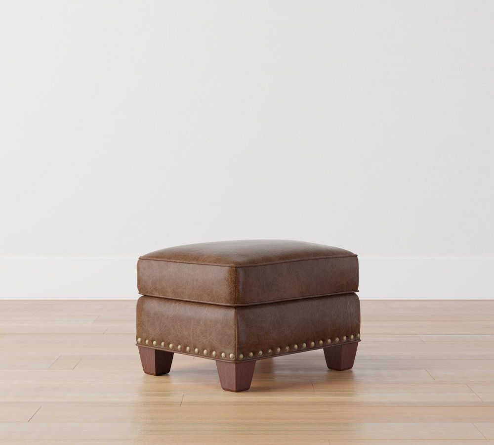 Irving Leather Storage Ottoman with Nailheads Pottery Barn