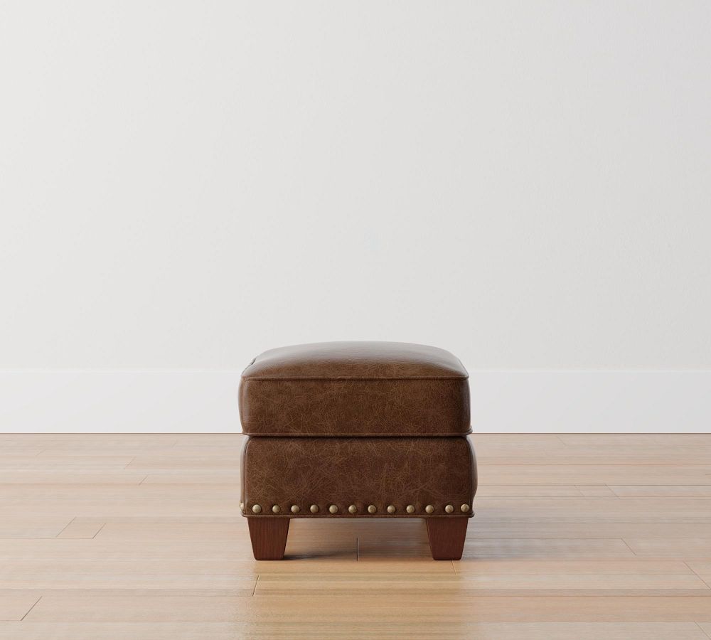 Irving Leather Storage Ottoman with Nailheads Pottery Barn