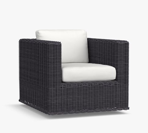 Huntington All-Weather Wicker Square Arm Swivel Lounge Chair with Cushion, Charcoal