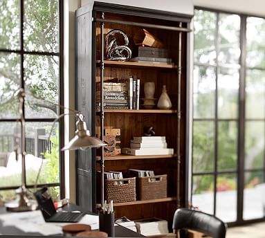 brass and wood bookcase