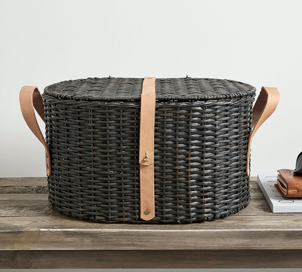 Austin Woven Basket Collection Distressed Black Pottery Barn