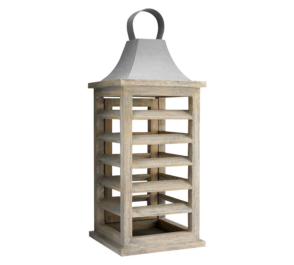 Shutter Mango Wood Lantern Natural Pottery Barn