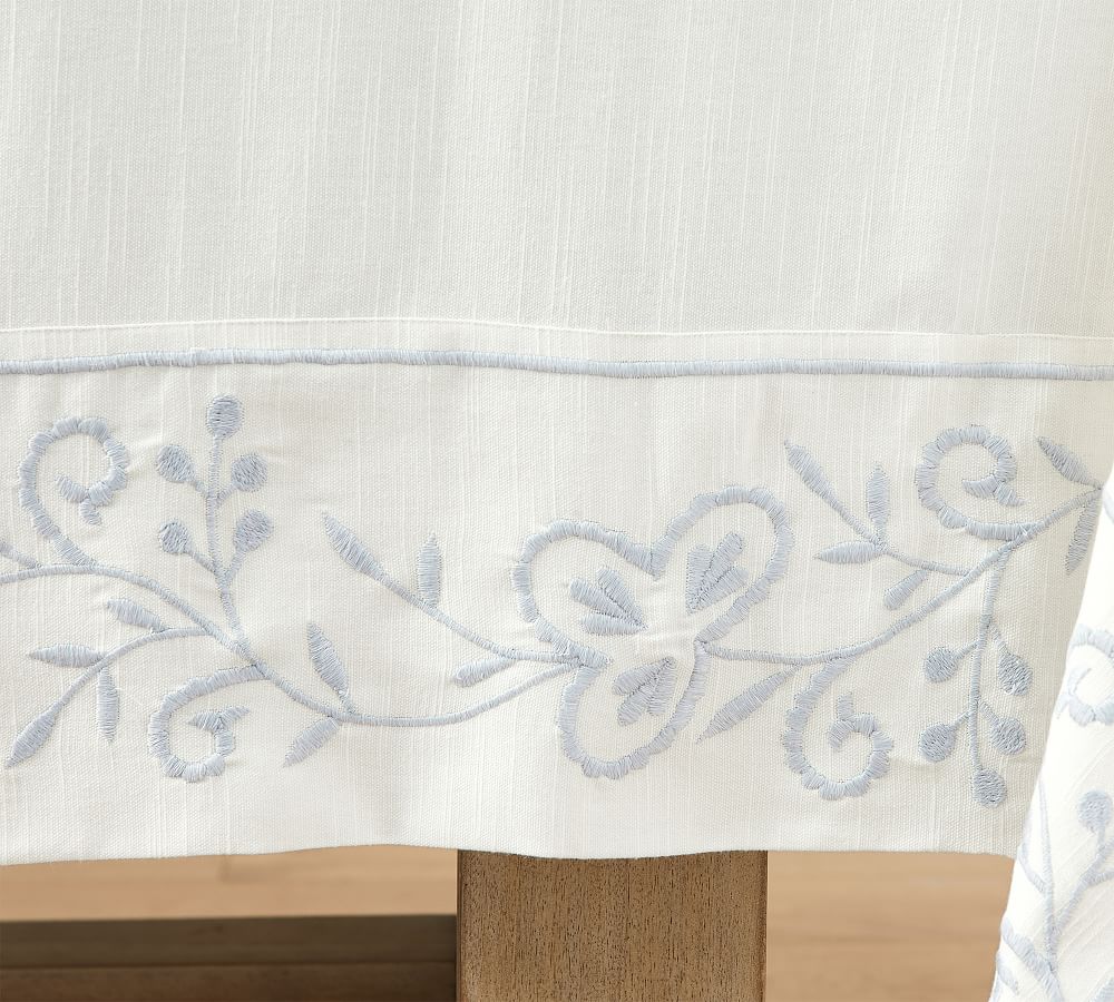 Chambray Floral Embroidered Cotton Tablecloth Pottery Barn