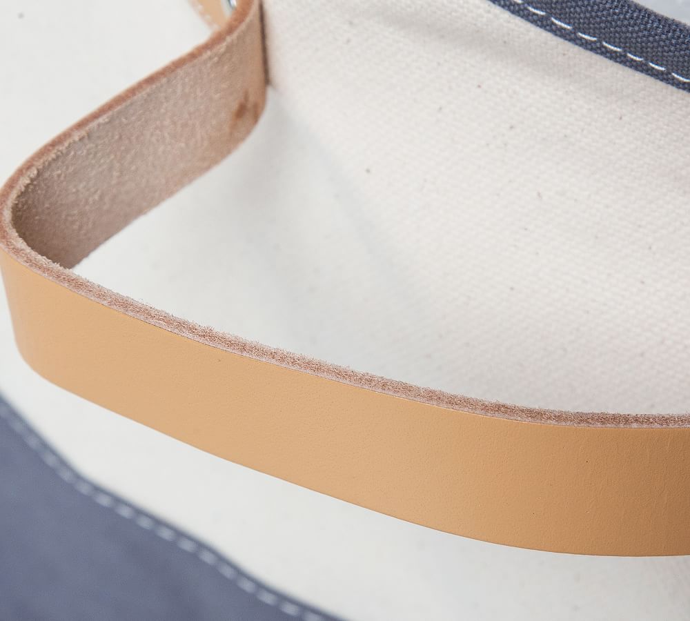 Canvas Gray Tub Storage Basket W/ Leather Handles Pottery Barn