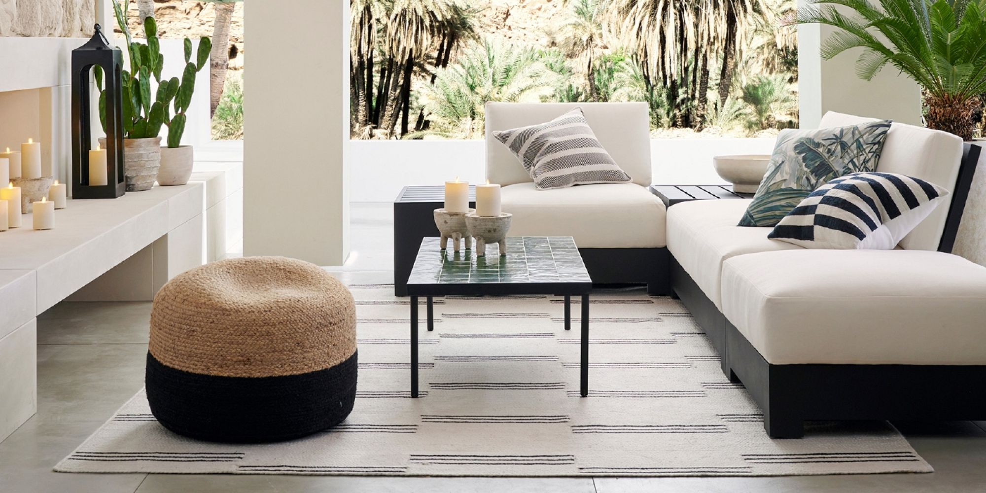 Image showcasing Handwoven Natural Fibre Round Pouf | Pottery Barn