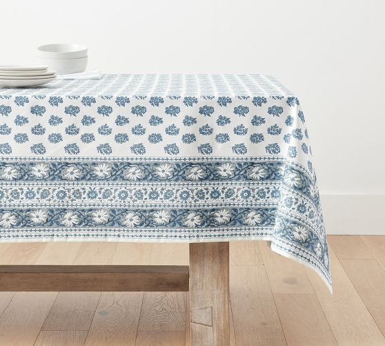 Sophia Block Print Oilcloth Outdoor Tablecloth Pottery Barn