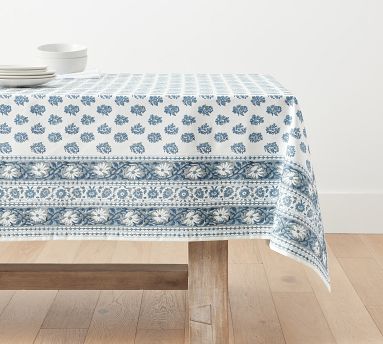 Sophia Block Print Oilcloth Outdoor Tablecloth | Pottery Barn