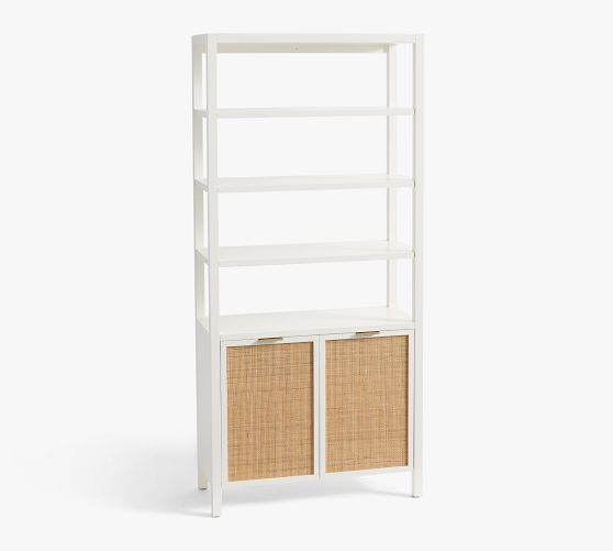 Westly Cane Open Bookcase with Doors Pottery Barn