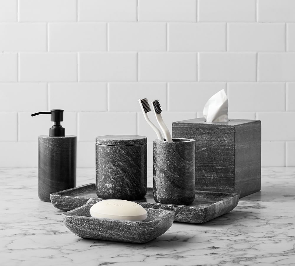 Black Handcrafted Marble Bathroom Accessories | Pottery Barn