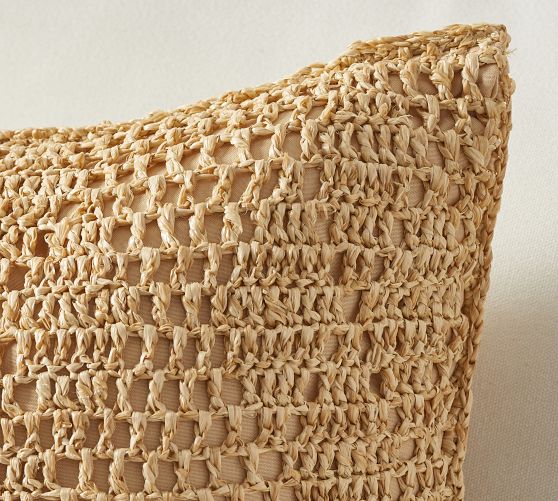 Basket HandCrochet Faux Natural Fiber Outdoor Throw Pillow Pottery Barn
