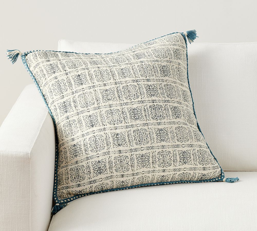 Jacquard Cotton Tassel Throw Pillow Pottery Barn