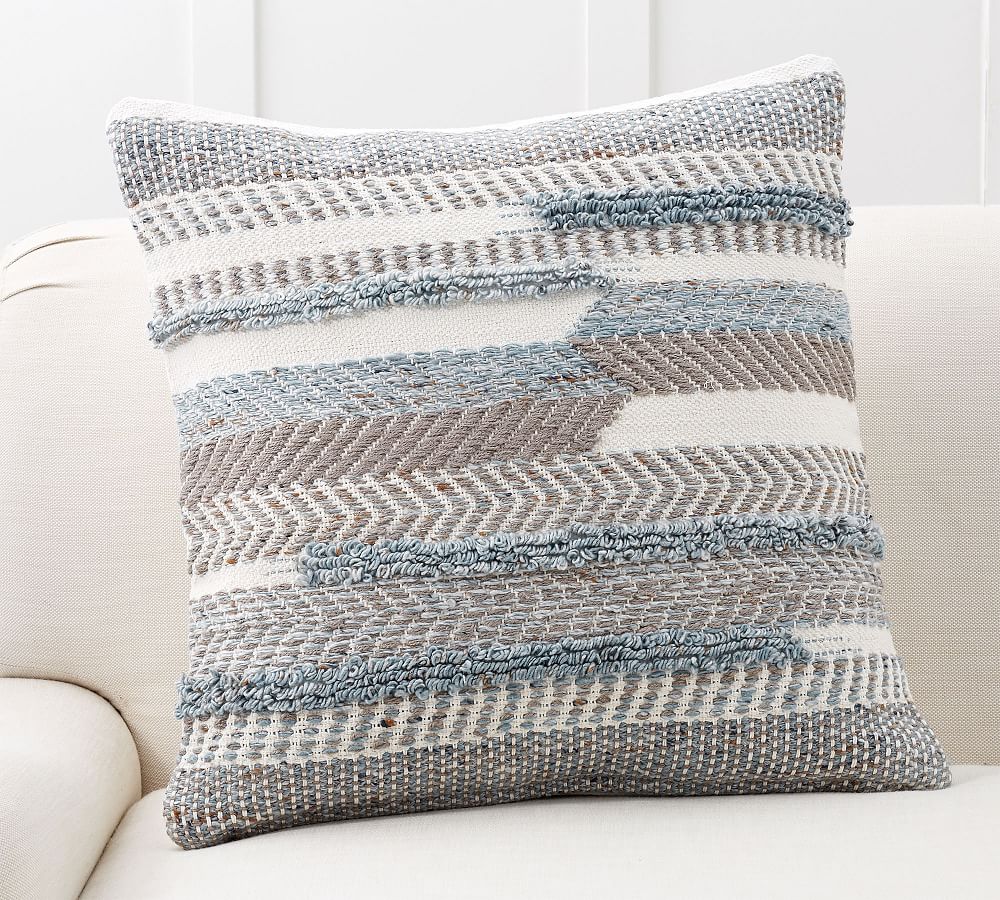 Laurel Colorblock Pillow Cover;22X22";Ivory/Blue Pottery Barn