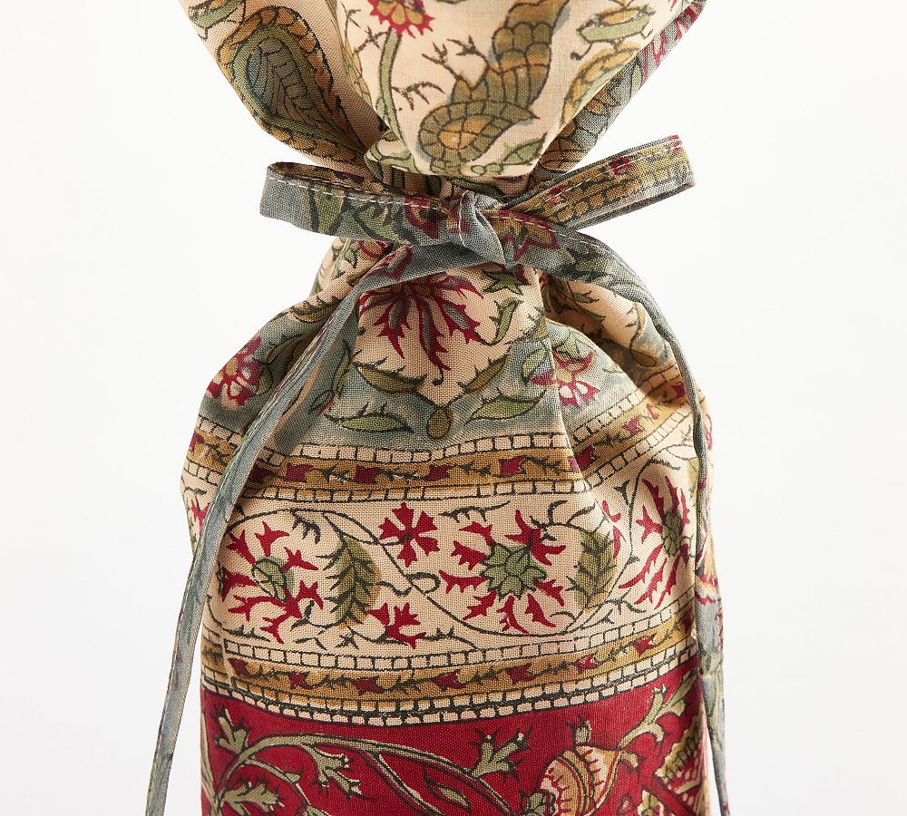 Zarina Block Print Cotton Wine Bag | Pottery Barn