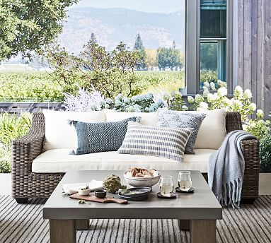 Torrey Wicker Slope Arm Outdoor Sofa | Pottery Barn