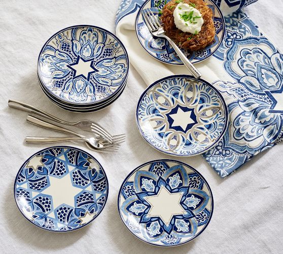 Hanukkah Latke Stoneware Appetizer Plates Set of 8 Pottery Barn