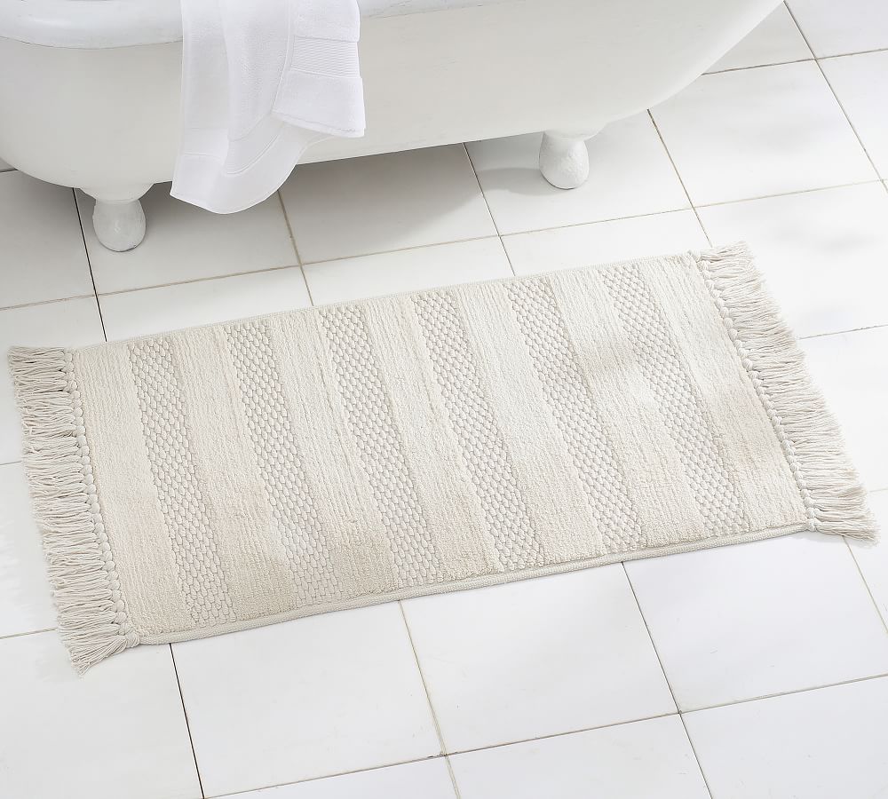 Striped Tassel Organic Bath Mat Pottery Barn