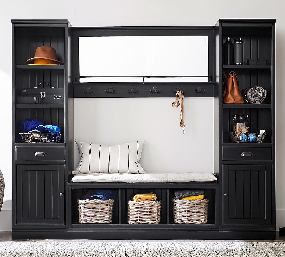 Aubrey Entryway Mirror with Hooks Black Pottery Barn