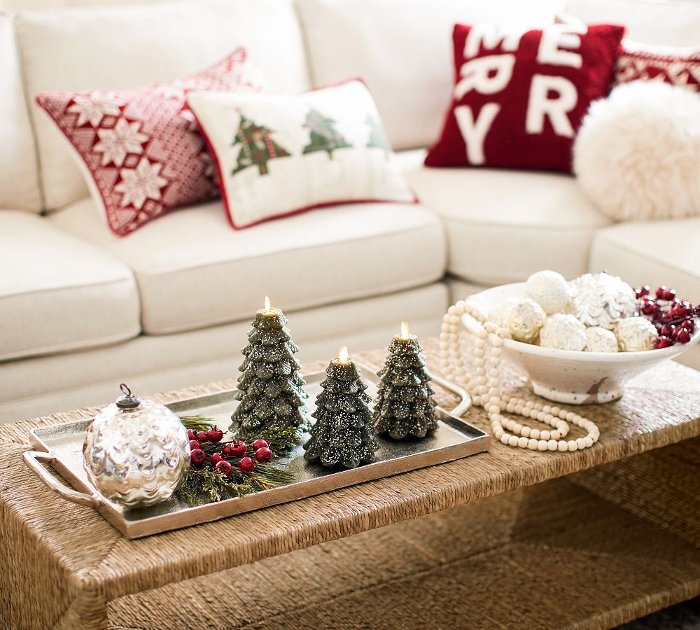 Premium Flickering Flameless Tree Candle Glittery Green Pottery Barn