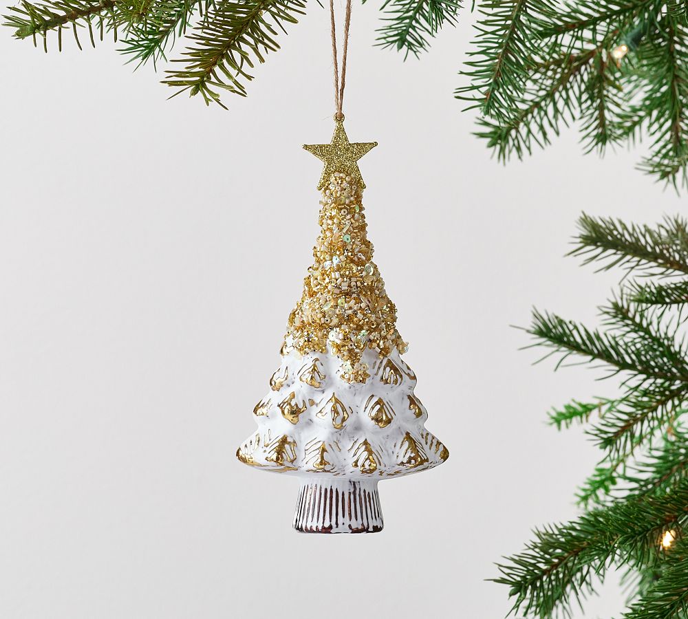 White Glitter Mercury Glass Tree Ornament Pottery Barn