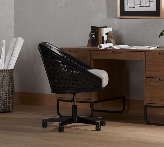 Elm Upholstered Cane Desk Chair Pottery Barn