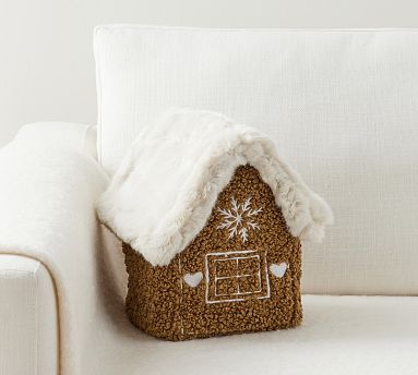 Cozy Teddy Gingerbread House Shaped Throw Pillow | Pottery Barn