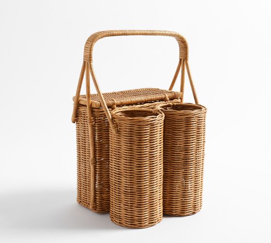 Handwoven Wicker Picnic Basket & Wine Caddy Pottery Barn