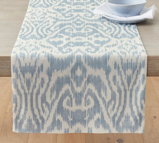 Ava Ikat Organic Cotton Table Runner Pottery Barn