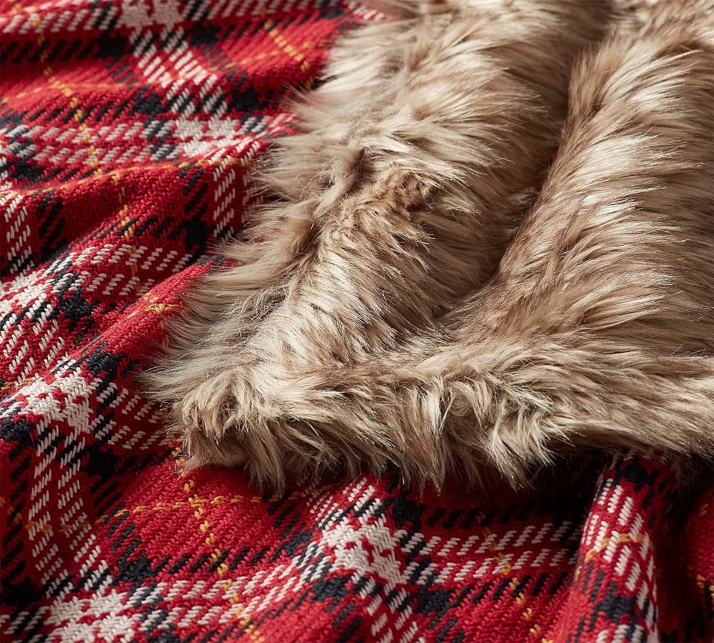 Nottingham Faux Fur Plaid Throw Blanket Pottery Barn