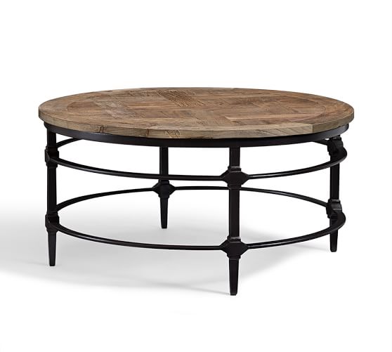 wood and metal round coffee table