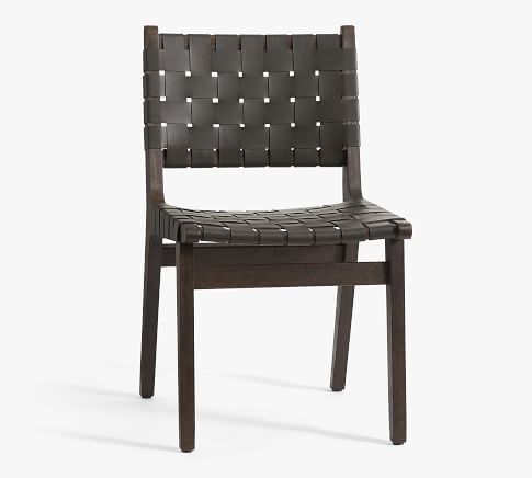 Fenton Leather Dining Side Chair, Coffee Bean Frame, Black