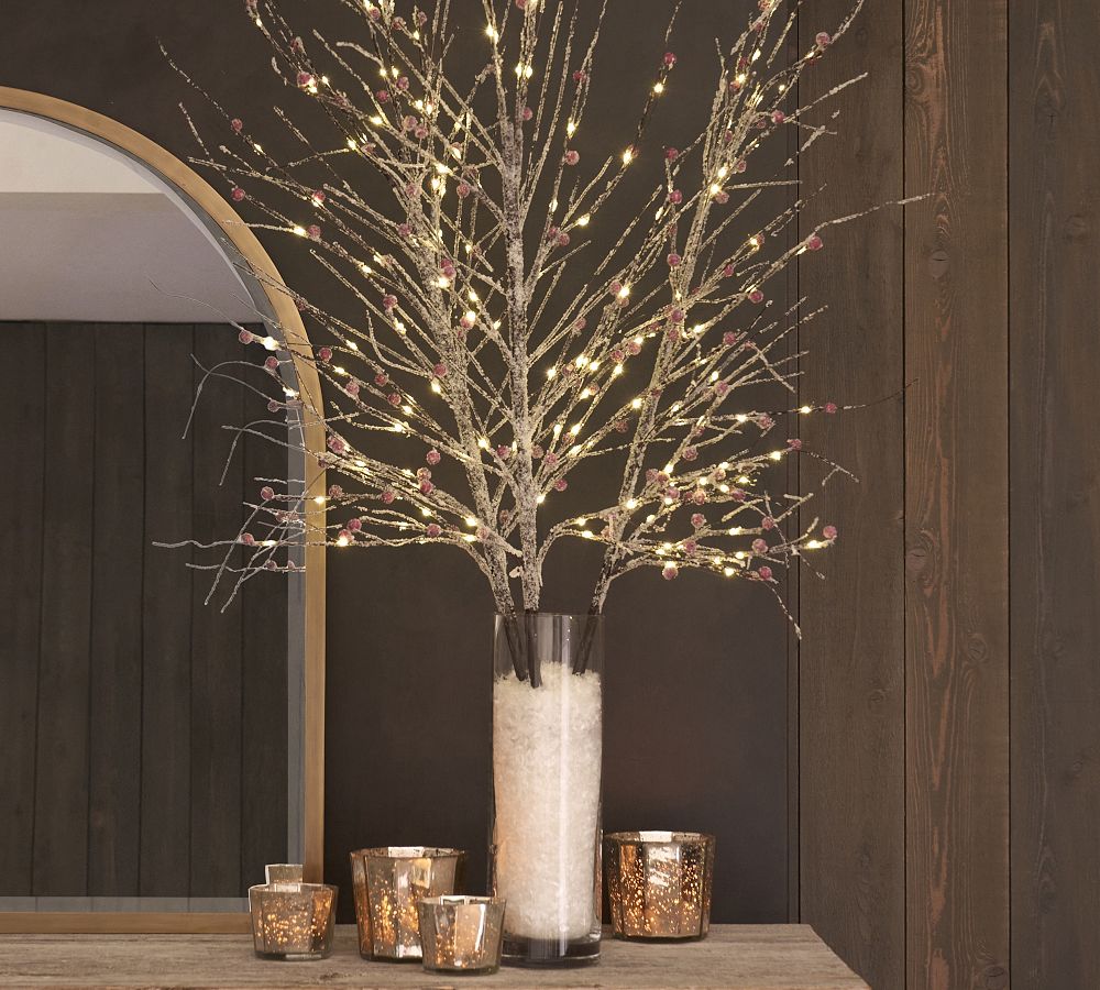 Lit Frosted Faux Berry Twig Branches - Set of 3 | Pottery Barn