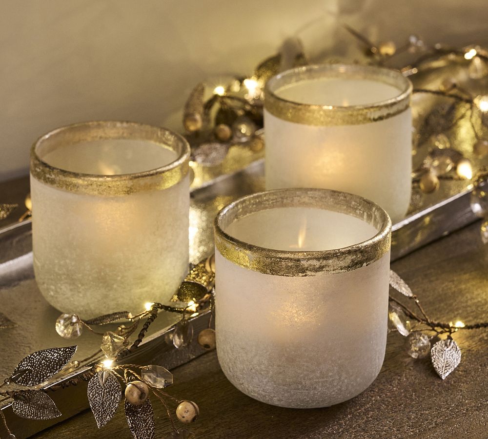 Modern Glass Candleholders - White & Gold | Pottery Barn